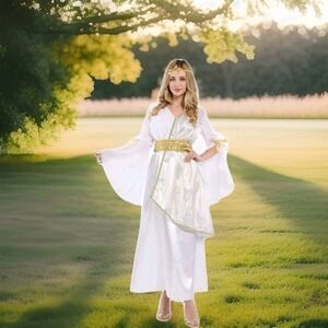 Greek Goddess Cosplay Costume Womens M Festival White, Metallic Gold Dress Chic
